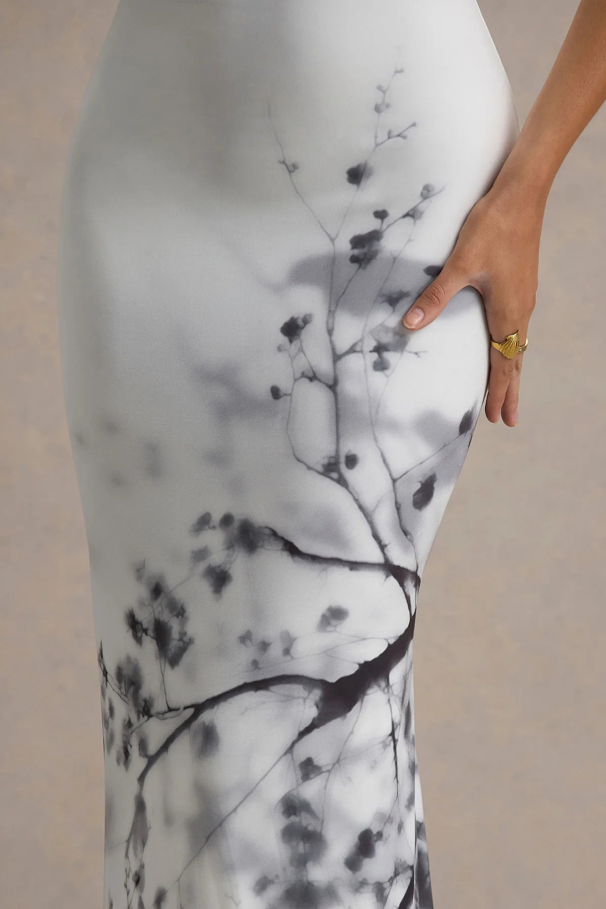 White Print Twisted Bardot Maxi Dress