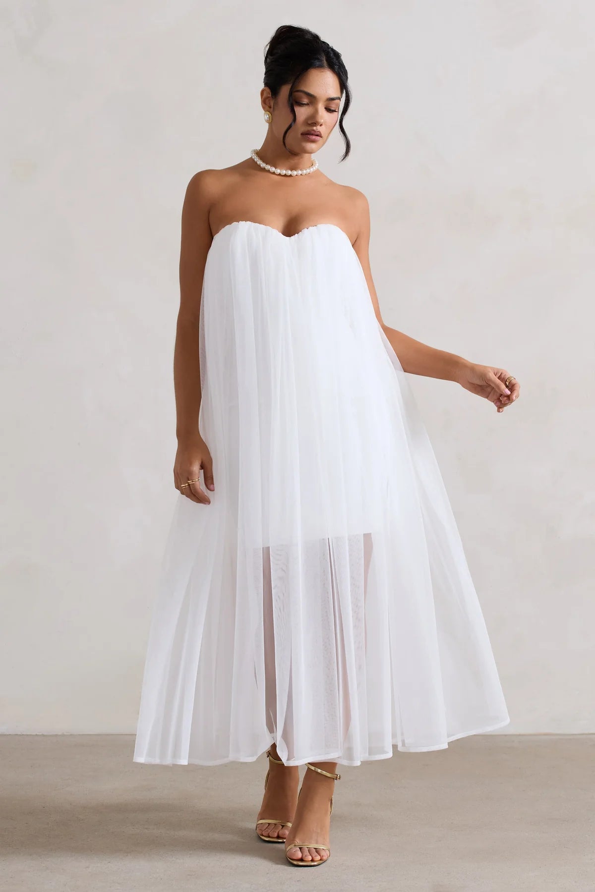 Ivory Sweetheart Corset Mini Dress With Tulle Overlay