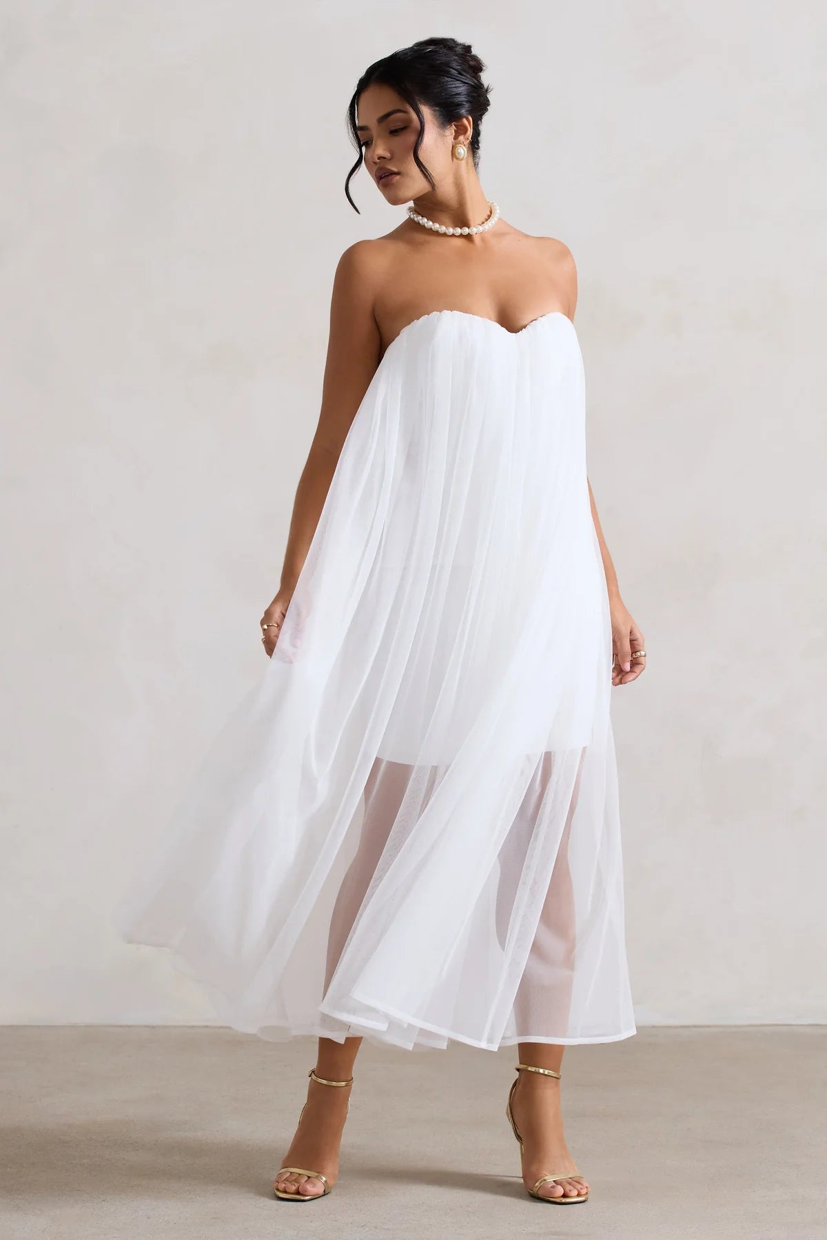 Ivory Sweetheart Corset Mini Dress With Tulle Overlay