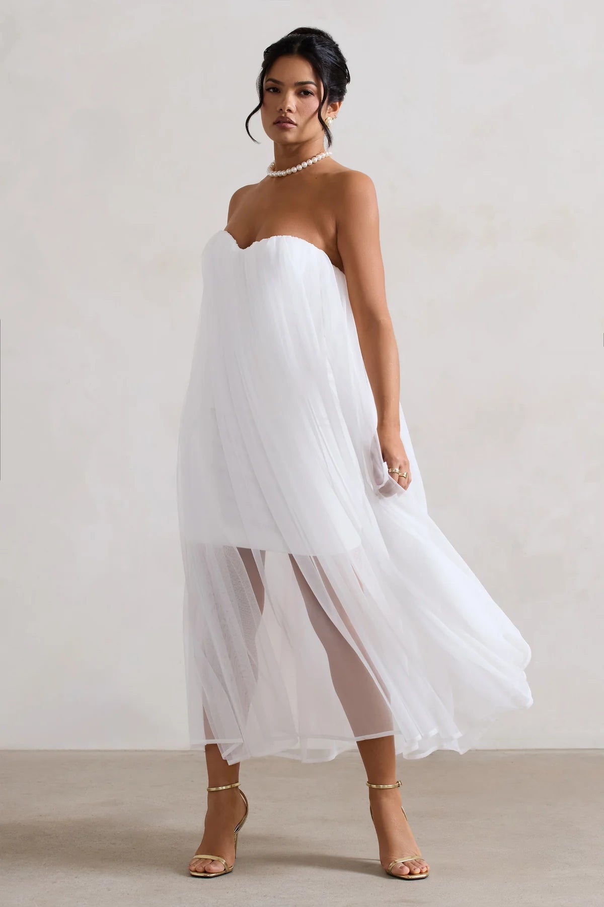 Ivory Sweetheart Corset Mini Dress With Tulle Overlay