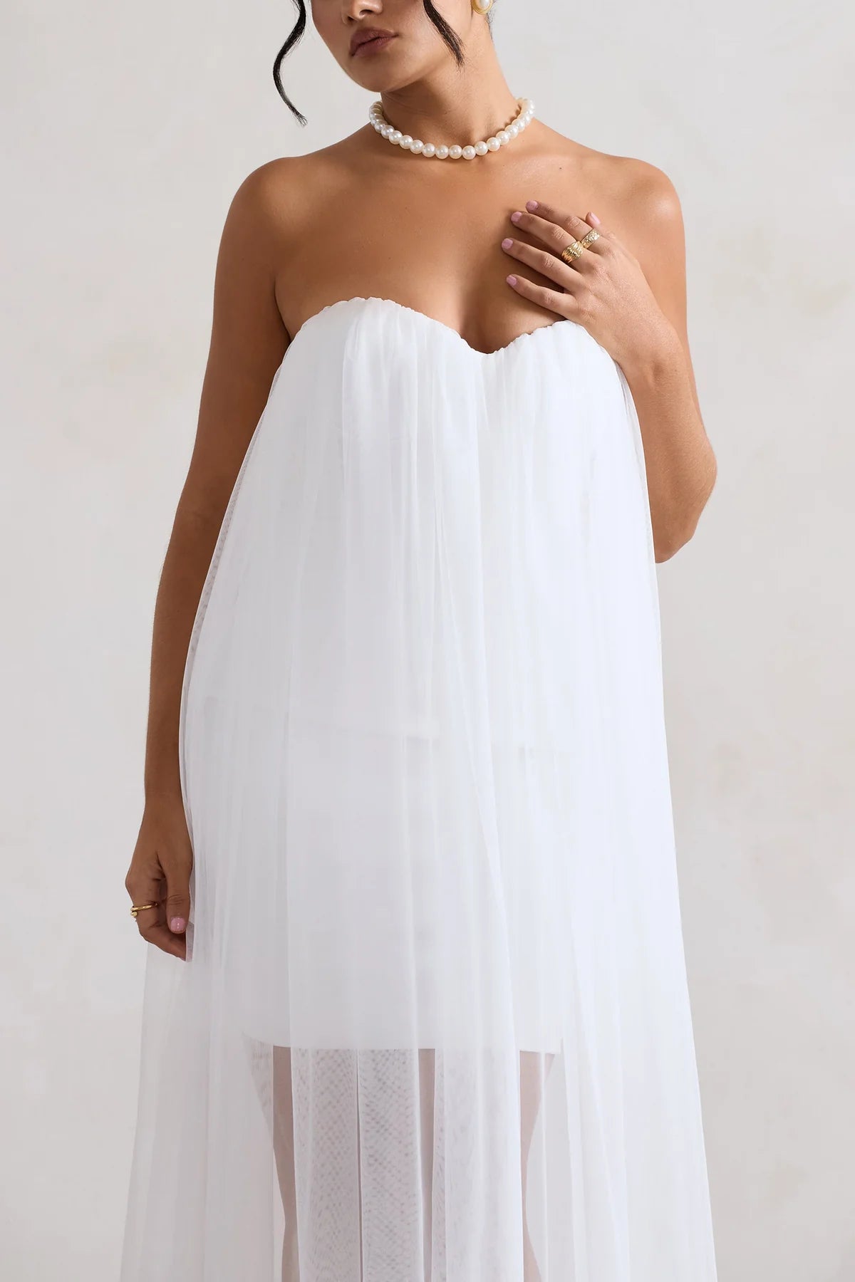 Ivory Sweetheart Corset Mini Dress With Tulle Overlay