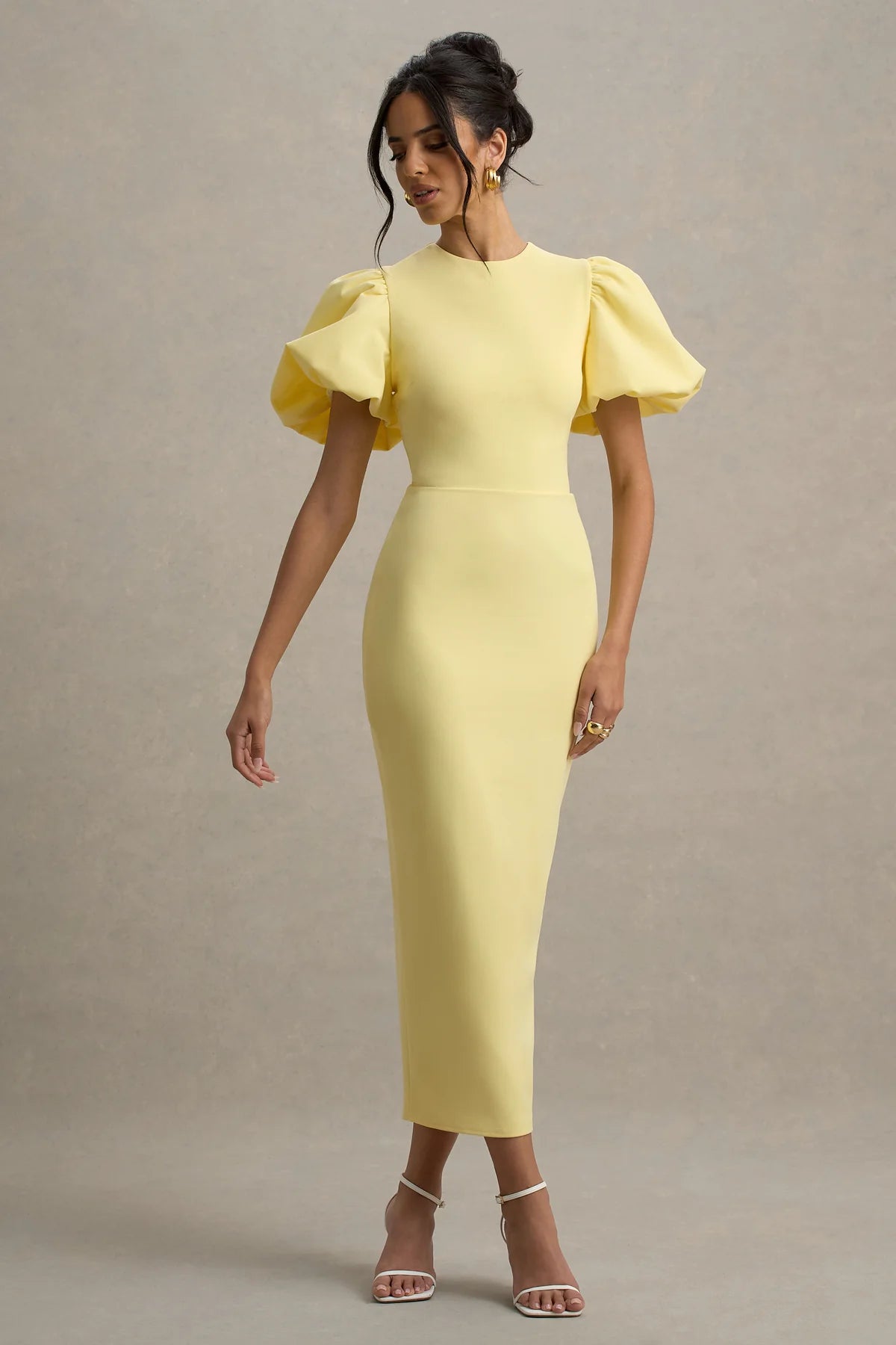 Puff-Sleeve Midi Dress