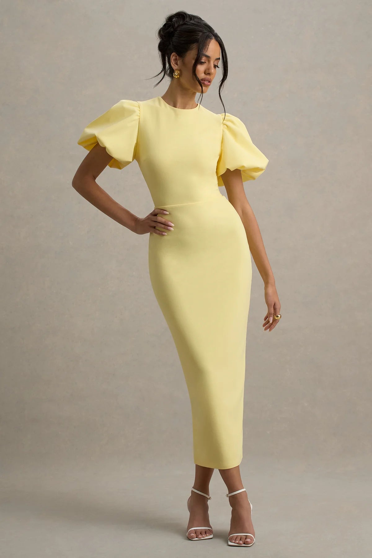Puff-Sleeve Midi Dress
