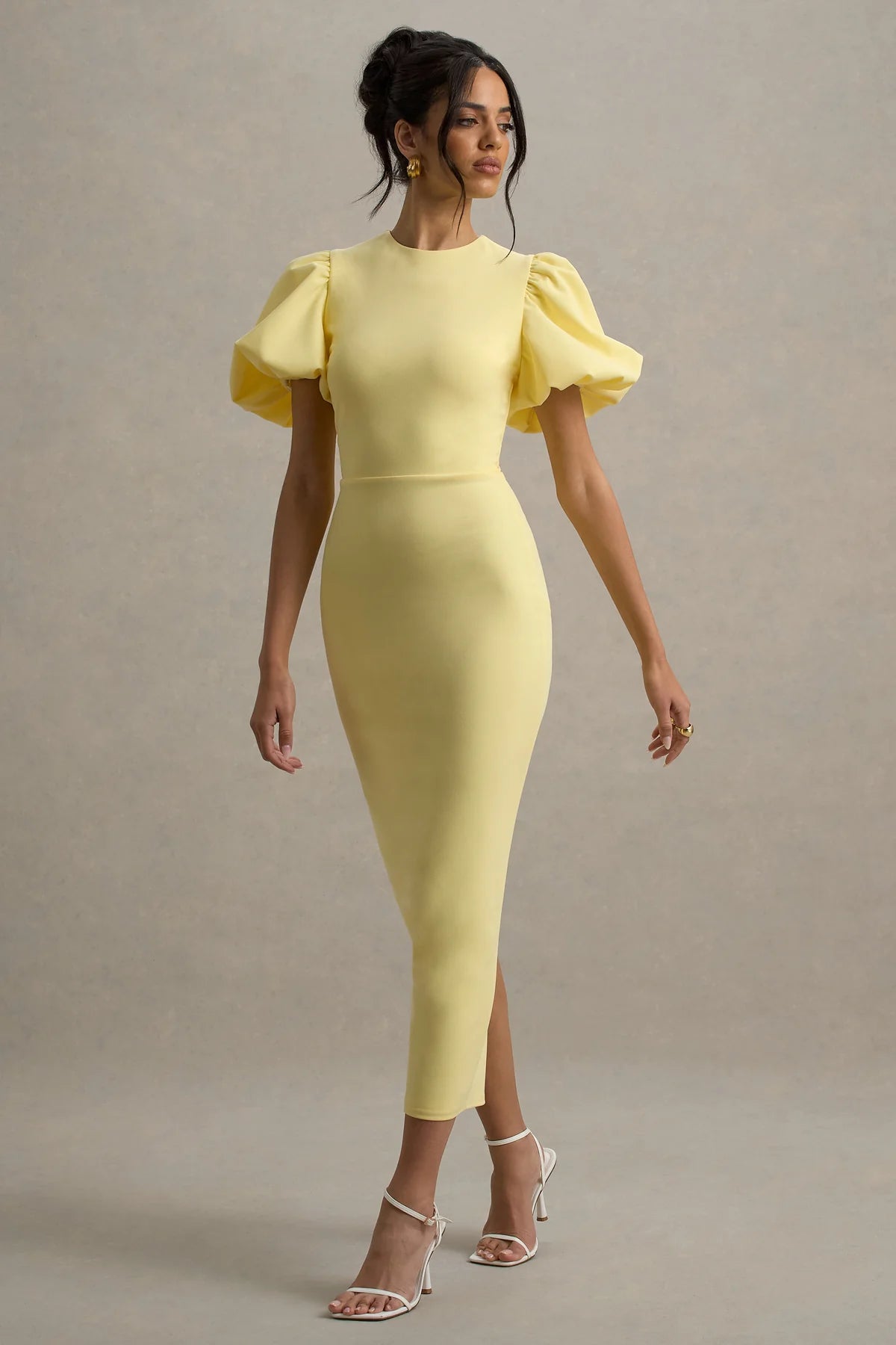 Puff-Sleeve Midi Dress