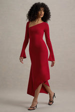 Asymmetric Long-Sleeve Midi Dress