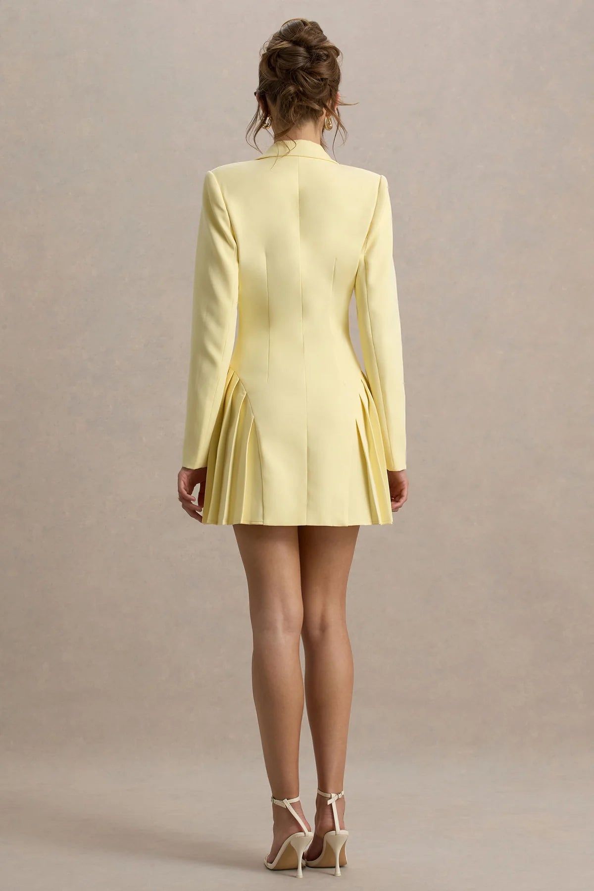 Lemon Plunge-Neck Tailored Mini Dress With Pleating