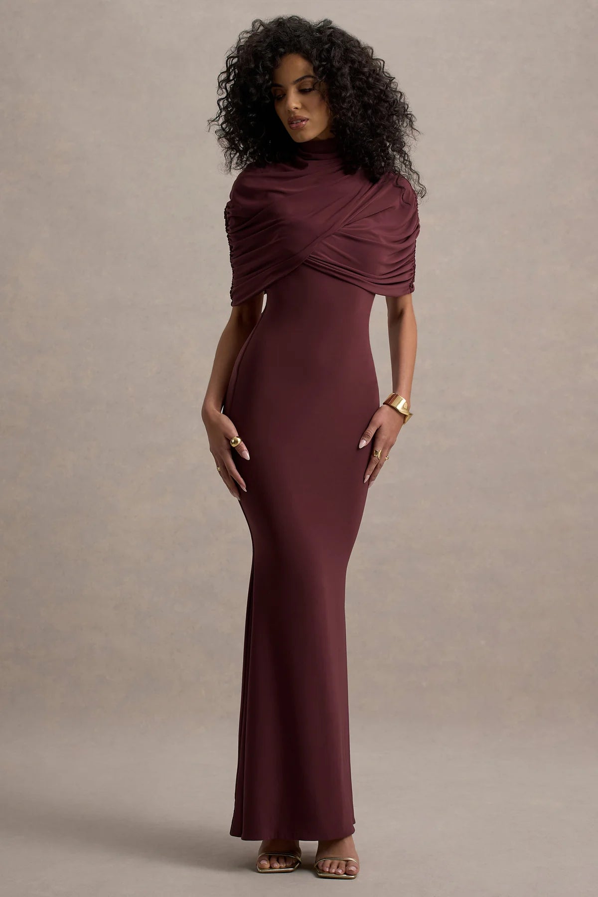 Burgundy Twist Cape Maxi Dress