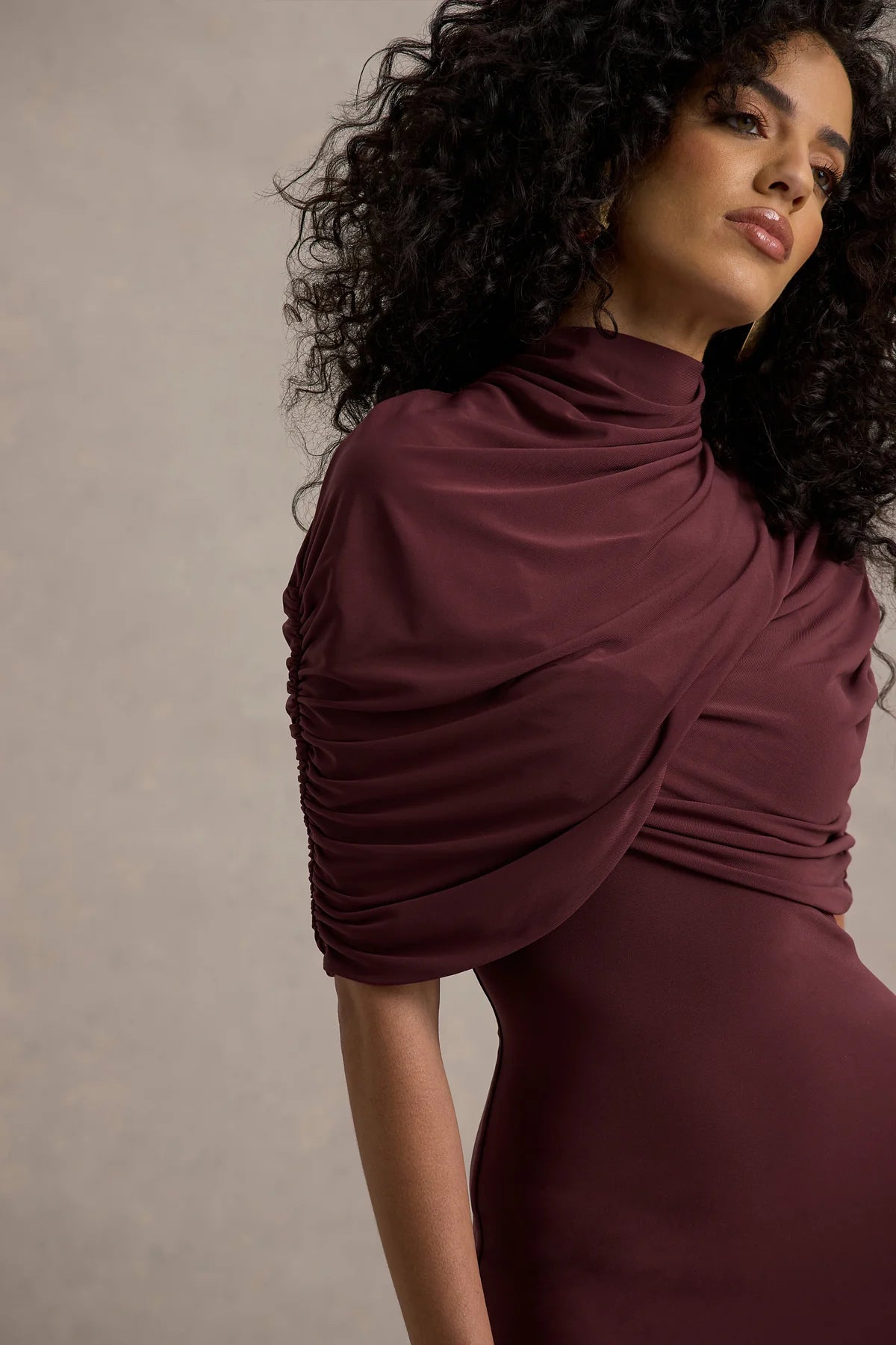 Burgundy Twist Cape Maxi Dress