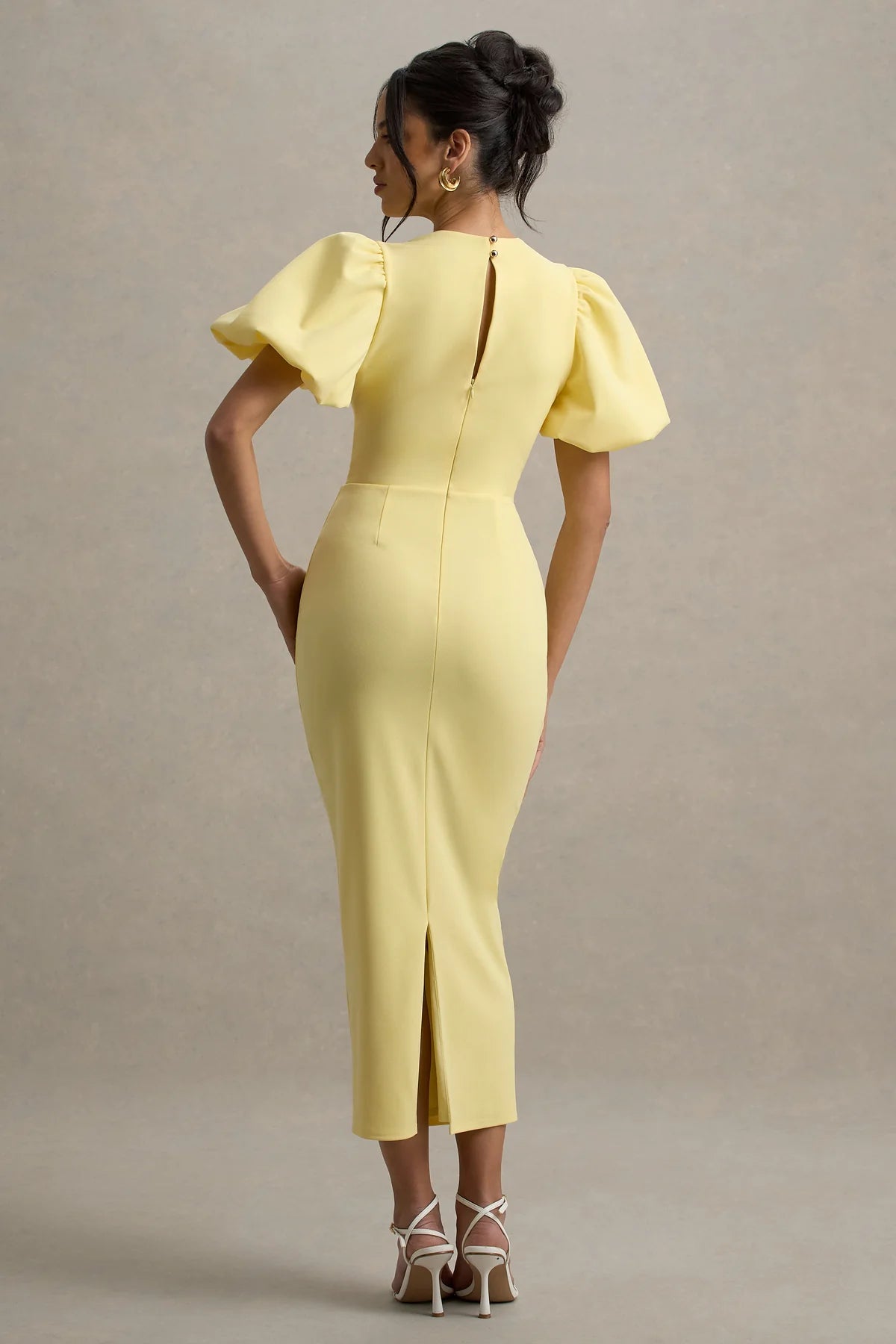 Puff-Sleeve Midi Dress