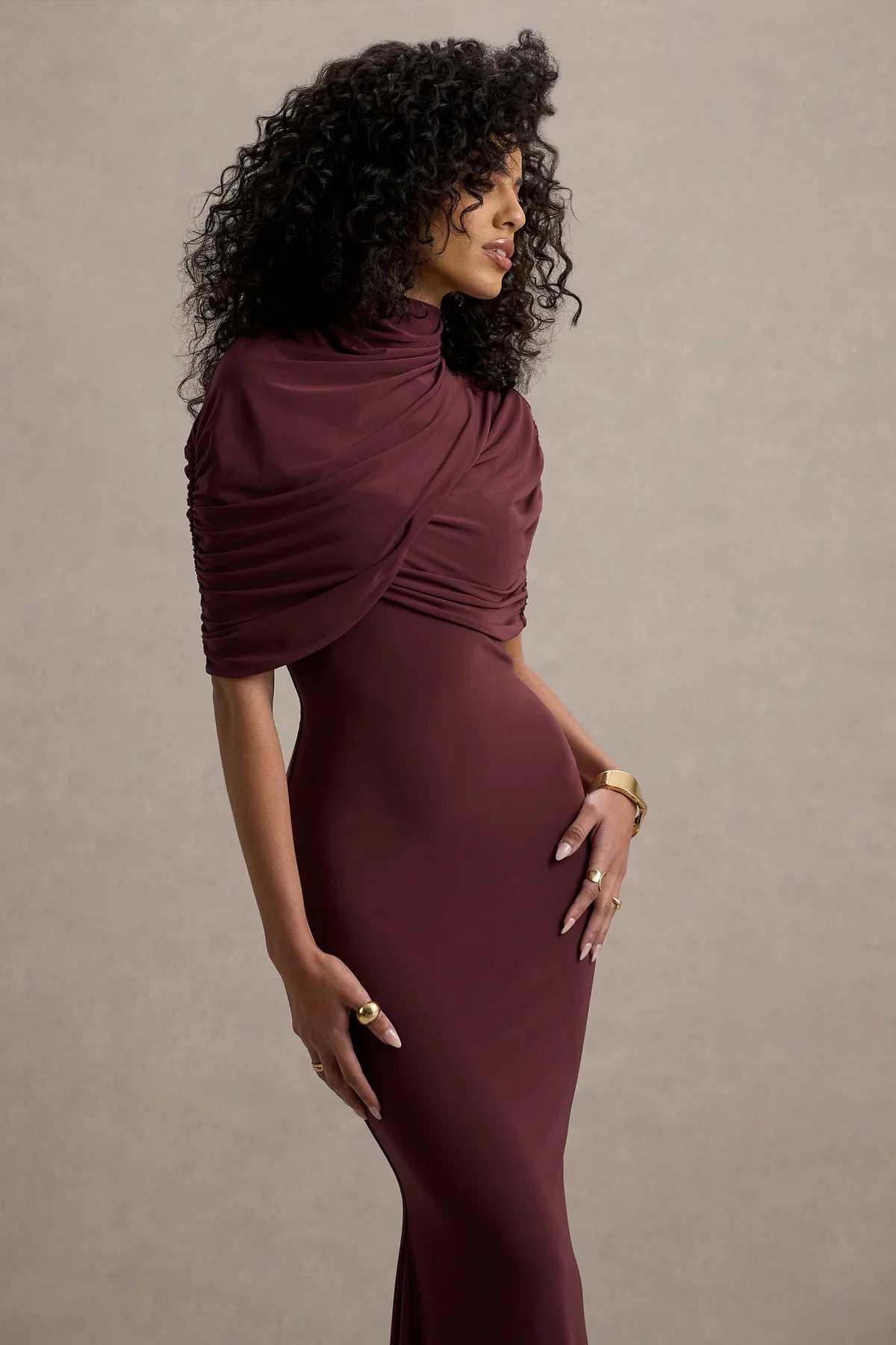 Burgundy Twist Cape Maxi Dress